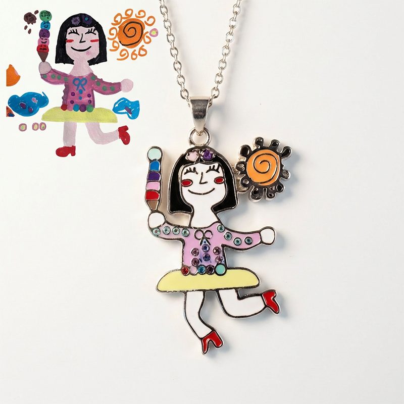 Child Drawing and Custom Keepsake Jewelry Before and After