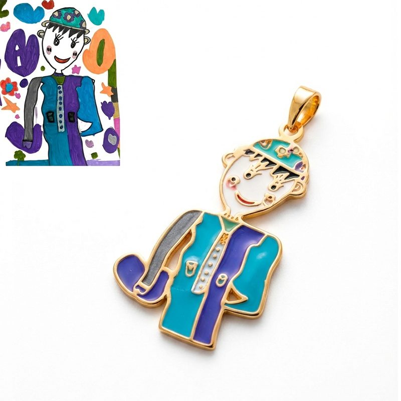 Hand-Painted Enamel 18K Gold Plated Custom Keepsake Necklace