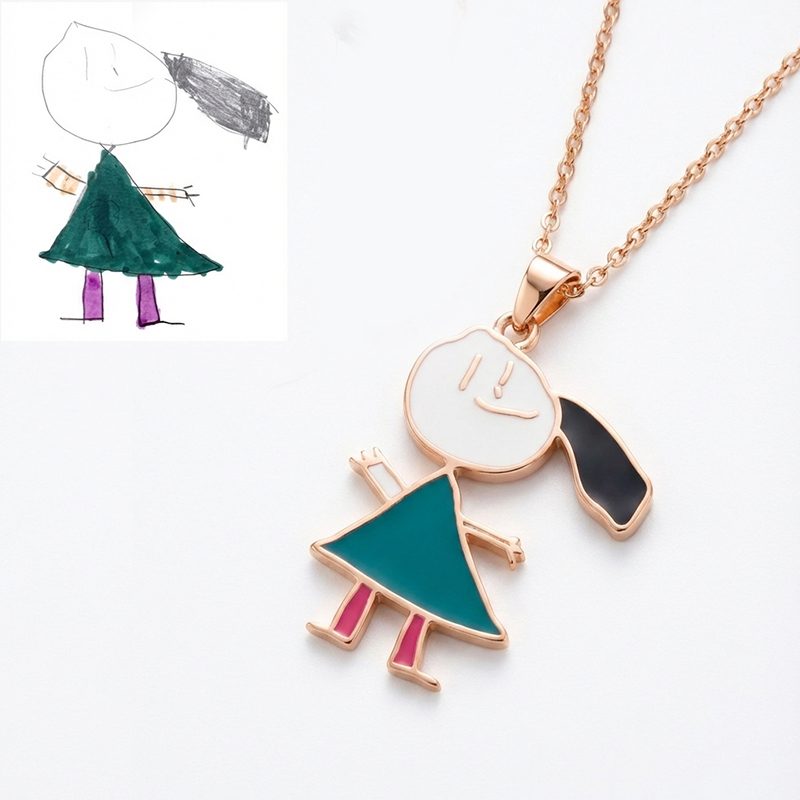 Hand-Painted Enamel 18K Rose Gold Plated Custom Doodle Pendant