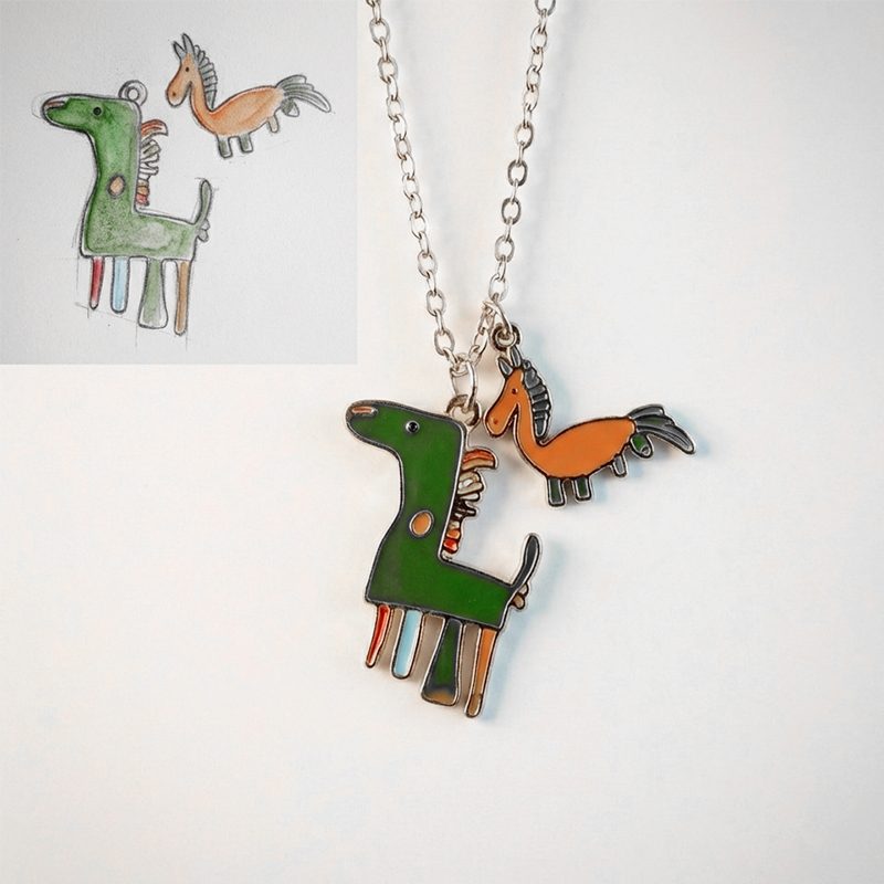 Hand-Painted Enamel Sterling Silver Custom Doodle Necklace