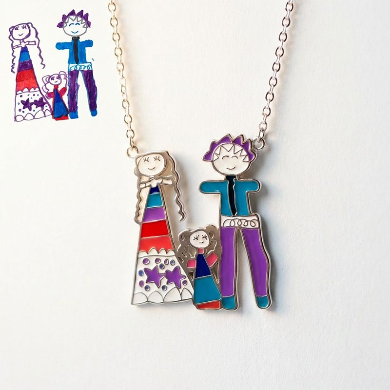 Custom Doodle Pendant Close-up Detail in Silver