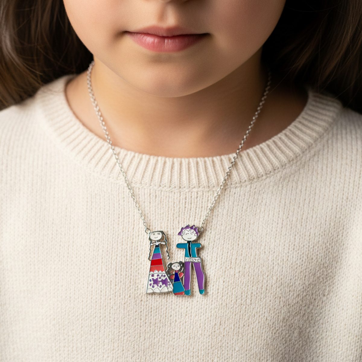 Custom Doodle Keepsake Necklace Worn by Customer